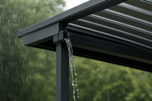 Regenafvoer in lamellen overkappingen