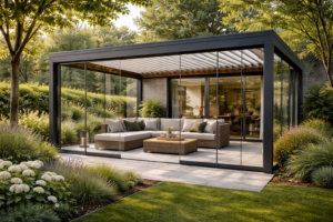 Lamellen overkapping combineren met glazen schuifwanden