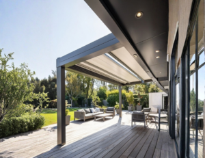 Lamellenoverkapping met ingebouwde verlichting